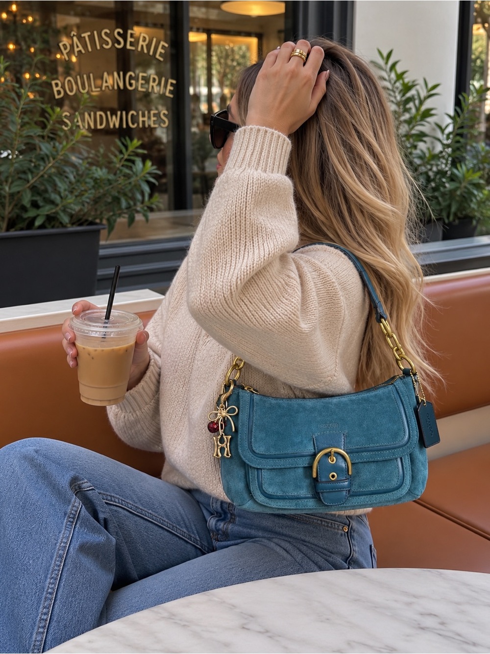 Coach Teal Suede Leather Buckle Shoulder Bag Y2K